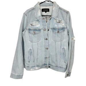 Free People NB Women’s Denim Jean Jacket Distressed Light blue wash Oversized S